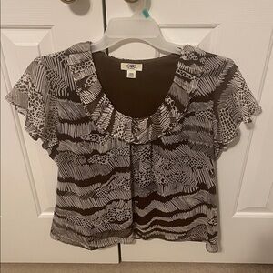 Cato Women's Brown Animal Print Ruffled Blouse 14/16W (Like New)